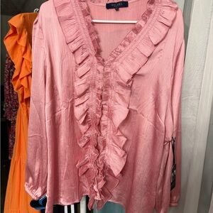 Rachel Pink Ruffle V-Neck Blouse